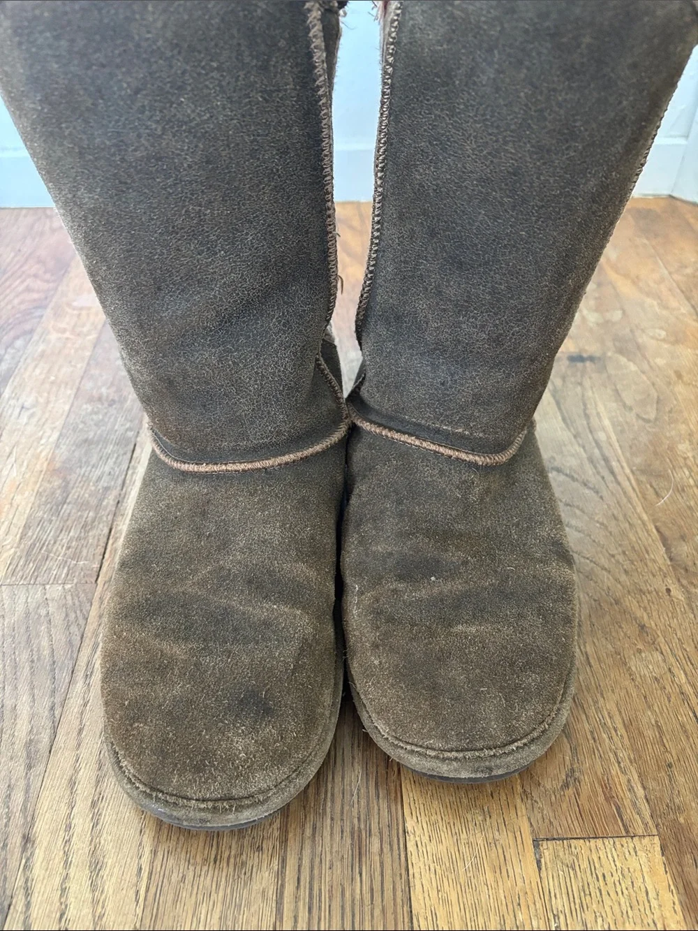 BearPaw Chocolate Brown Suede Shearling Mid-Calf Boots